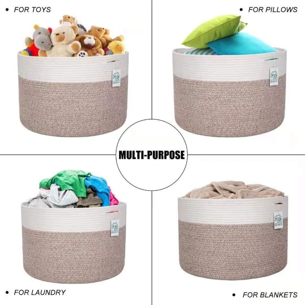 Extra Large 22 x 14in Decorative Blanket Basket for Living Room, Laundry Basket, - Picture 7 of 9